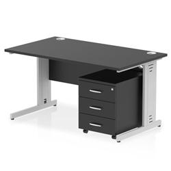 Impulse 1400x800 Desk Black/Silver Cable Managed Leg 3 Dr Mobile Ped on Productcaster.