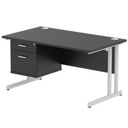 Impulse 1400x800 Desk Black/Silver Cantilever Leg 1x2 Drawer Fixed Ped on Productcaster.