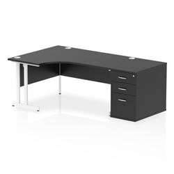 Impulse 1600 LH Crescent Desk Black/White Cantilever 800 Desk High Ped on Productcaster.