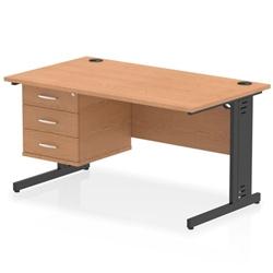 Impulse 1400x800 Desk Oak/Black Cable Managed Leg 1x3 Drawer Fixed Ped on Productcaster.