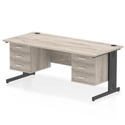 Impulse 1800x800 Desk Grey Oak/Black Cable Managed 2x3 Dr Fixed Peds on Productcaster.