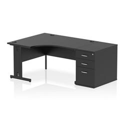 Impulse 1400 LH Crescent Desk Black/Black Cable Managed Leg 800 DH Ped on Productcaster.