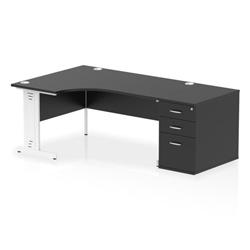 Impulse 1600 LH Crescent Desk Black/White Cable Managed Leg 800 DH Ped on Productcaster.