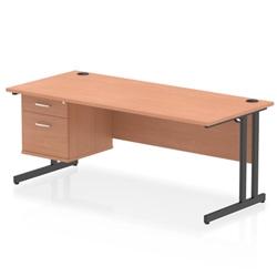 Impulse 1800x800 Desk Beech/Black Cantilever Leg 1x2 Drawer Fixed Ped on Productcaster.