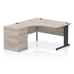 Impulse 1400 LH Crescent Desk Grey Oak/Black Cable Managed 600 DH Ped on Productcaster.