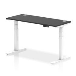 Air 1400x600mm Height Adjustable Desk Black Top Cable Ports White Leg on Productcaster.