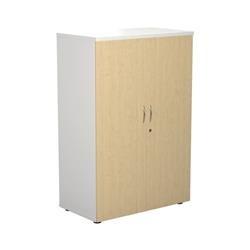 1200 Wooden Cupboard | 450mm Deep White Carcass Maple Doors | White/Maple on Productcaster.