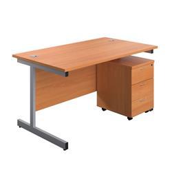 1400X800 Rectangular Desk Beech - Silver & 3 Drawer Pedestal Bundle on Productcaster.