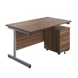 1200X800 Rectangular Desk Dark Walnut Silver & 2 Drawer Pedestal on Productcaster.