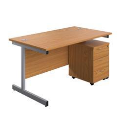 1600X800 Rectangular Desk | Nova Oak - Silver & 3 Drawer Pedestal Bundle on Productcaster.