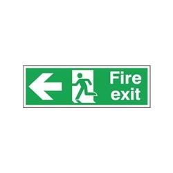 Safety Sign Fire Exit Running Man Arrow Left 150x450mm Self-Adhesive with Silver Frame on Productcaster.