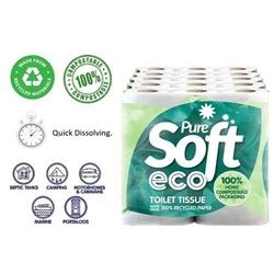 Pure Soft Eco 100% Recycled Quick Dissolve Toilet Rolls 4 Pk - PACK 10 on Productcaster.