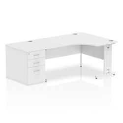 Impulse 1600 Right Crescent Desk White Cable Managed + Desk High Ped on Productcaster.
