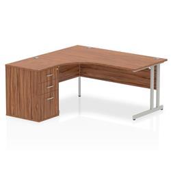 Impulse 1600 Left Crescent Desk Walnut Cantilever Leg + Desk High Ped on Productcaster.