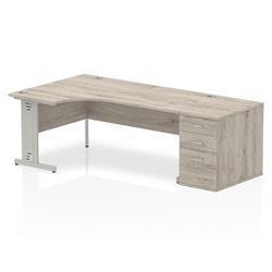 Impulse 1800mm Left Crescent Desk Grey Oak White Leg + Desk High Ped on Productcaster.