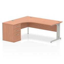 Impulse 1800 Left Crescent Desk Beech Cable Managed + Desk High Ped on Productcaster.