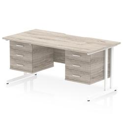 Impulse 1600 x 800mm Scalloped Desk Grey Oak White Cantilever 2x3D Ped on Productcaster.