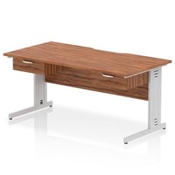 Impulse 1600 x 800mm Scalloped Desk Walnut Top Silver CM Leg 2x1D Ped on Productcaster.