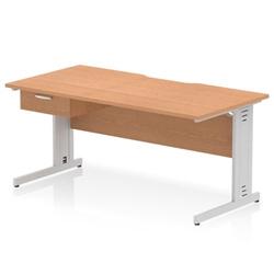Impulse 1600 x 800mm Scalloped Desk Oak Silver Cable Managed + 1D Ped on Productcaster.
