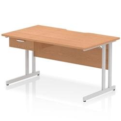 Impulse 1400 x 800mm Scalloped Desk Oak Silver Cantilever Leg + 1D Ped on Productcaster.