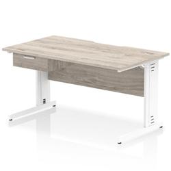 Impulse 1400x800 Scalloped Desk Grey Oak White Cable Managed + 1D Ped on Productcaster.