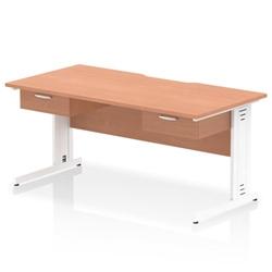 Impulse 1600 x 800mm Scalloped Desk Beech White Cable Managed 2x1D Ped on Productcaster.