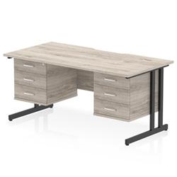 Impulse 1600 x 800mm Scalloped Desk Grey Oak Black Cantilever 2x3D Ped on Productcaster.