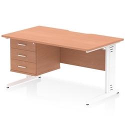 Impulse 1400 x 800mm Scalloped Desk Beech White Cable Managed + 3D Ped on Productcaster.