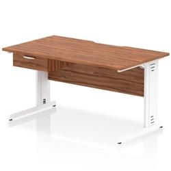 Impulse 1400 x 800mm Scalloped Desk Walnut White Cable Managed 1D Ped on Productcaster.