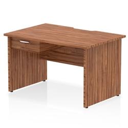 Impulse 1200x800 Scalloped Desk Walnut Top Panel End + 1D Ped on Productcaster.