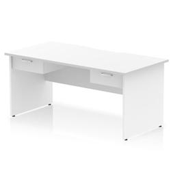 Impulse 1600 x 800mm Scalloped Desk White Top Panel End 2x1D Ped on Productcaster.