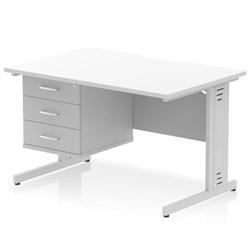 Impulse 1200x800 Scalloped Desk White Top Silver Cable Managed 3D Ped on Productcaster.