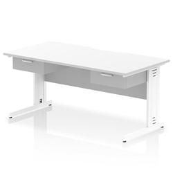 Impulse 1600x800 Scalloped Desk White Top White Cable Managed 2x1D Ped on Productcaster.