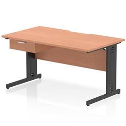 Impulse 1400 x 800mm Scalloped Desk Beech Black Cable Managed + 1D Ped on Productcaster.