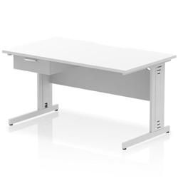 Impulse 1400x800 Scalloped Desk White Top Silver Cable Managed 1D Ped on Productcaster.