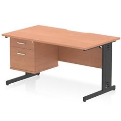 Impulse 1400 x 800mm Scalloped Desk Beech Black Cable Managed + 2D Ped on Productcaster.