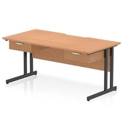 Impulse 1600 x 800mm Scalloped Desk Oak Top Black Cantilever 2x1D Ped on Productcaster.