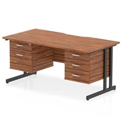 Impulse 1600 x 800 Scalloped Desk Walnut Black Cantilever 2D + 3D Ped on Productcaster.