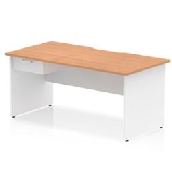 Impulse 1600 x 800mm Scalloped Desk Oak Top White Panel End + 1D Ped on Productcaster.