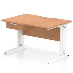 Impulse 1200x800 Scalloped Desk Oak Top White Cable Managed + 1D Ped on Productcaster.