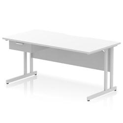 Impulse 1600 x 800mm Scalloped Desk White Top Silver Cantilever 1D Ped on Productcaster.