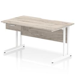 Impulse 1400 x 800mm Scalloped Desk Grey Oak White Cantilever + 1D Ped on Productcaster.