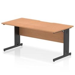 Impulse 1600 x 800mm Scalloped Desk Oak Top Black Cable Managed Leg on Productcaster.