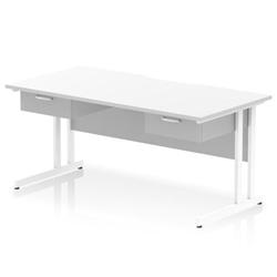 Impulse 1600 x 800 Scalloped Desk White Top White Cantilever 2x1D Ped on Productcaster.
