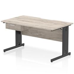 Impulse 1400x800 Scalloped Desk Grey Oak Black Cable Managed + 1D Ped on Productcaster.