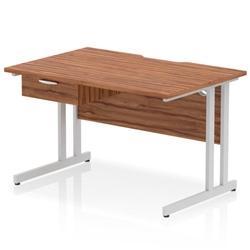 Impulse 1200x800 Scalloped Desk Walnut Top Silver Cantilever + 1D Ped on Productcaster.