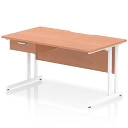 Impulse 1400 x 800mm Scalloped Desk Beech White Cantilever + 1D Ped on Productcaster.