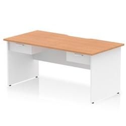 Impulse 1600 x 800mm Scalloped Desk Oak Top White Panel End 2x1D Ped on Productcaster.