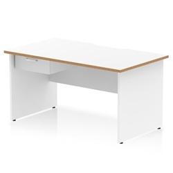 Oslo 1400 x 800 Scalloped Desk White Wood Edge White Panel End 1D Ped on Productcaster.