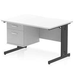 Impulse 1200x800 Scalloped Desk White Top Black Cable Managed + 2D Ped on Productcaster.
